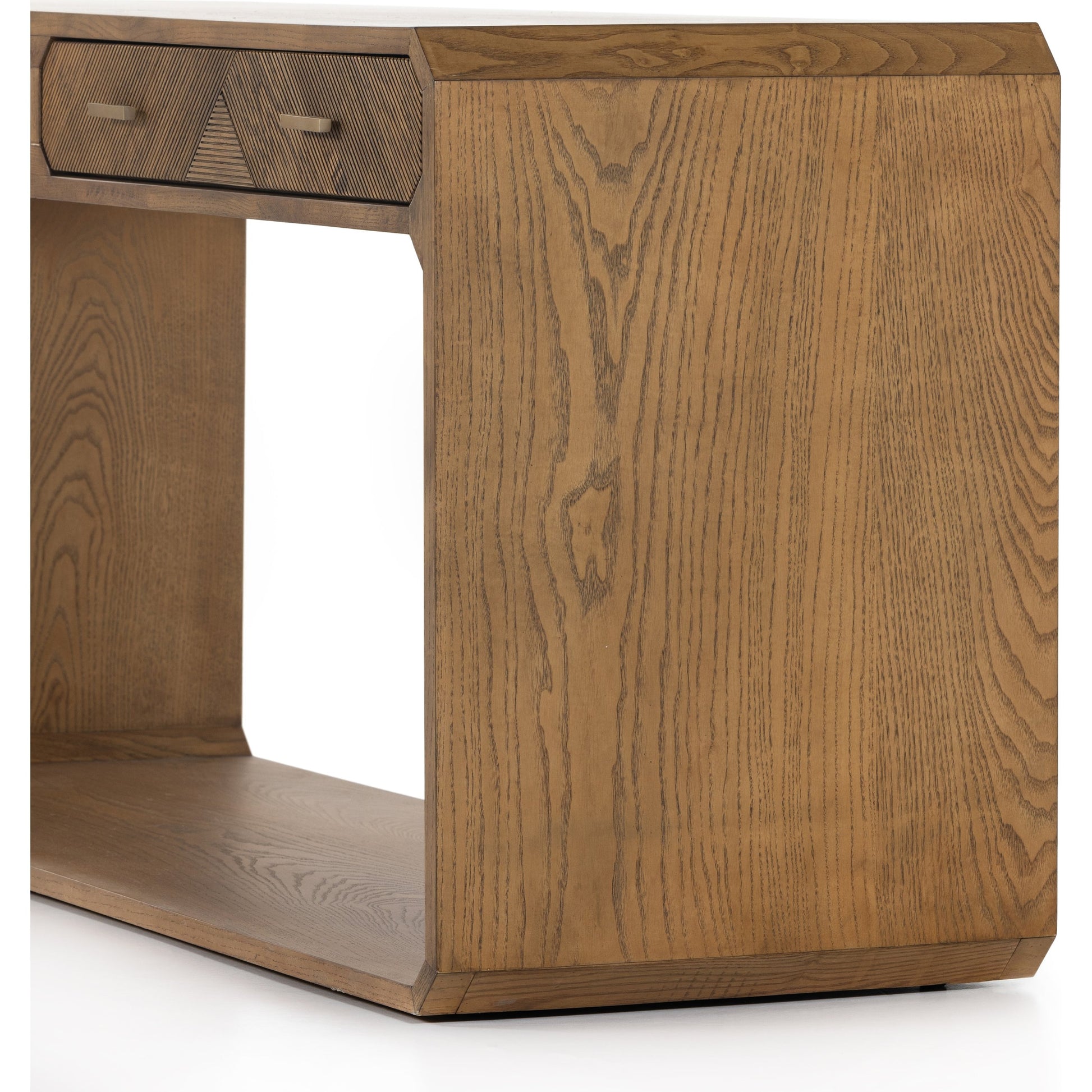 Caspian Console Table by Four Hands. Made from ash veneer, resawn, iron in a modern style.