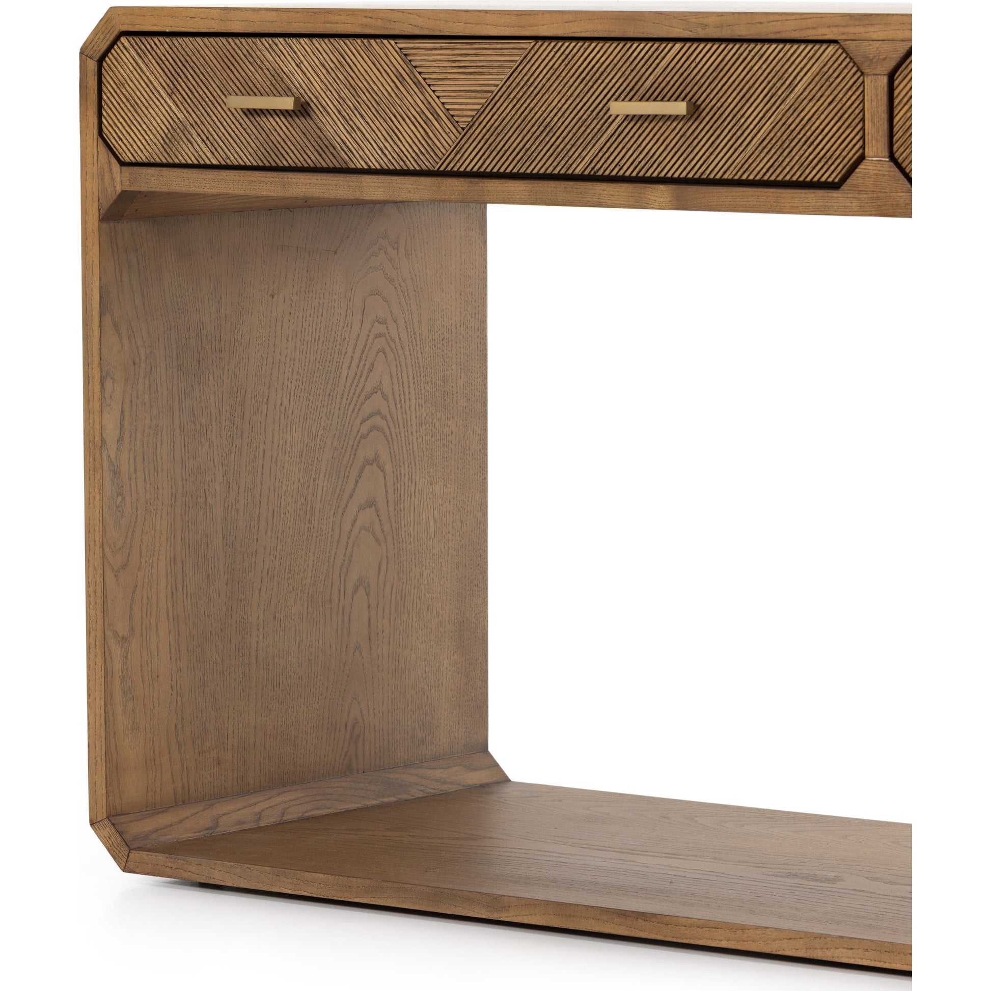 Caspian Console Table by Four Hands. Made from ash veneer, resawn, iron in a modern style.