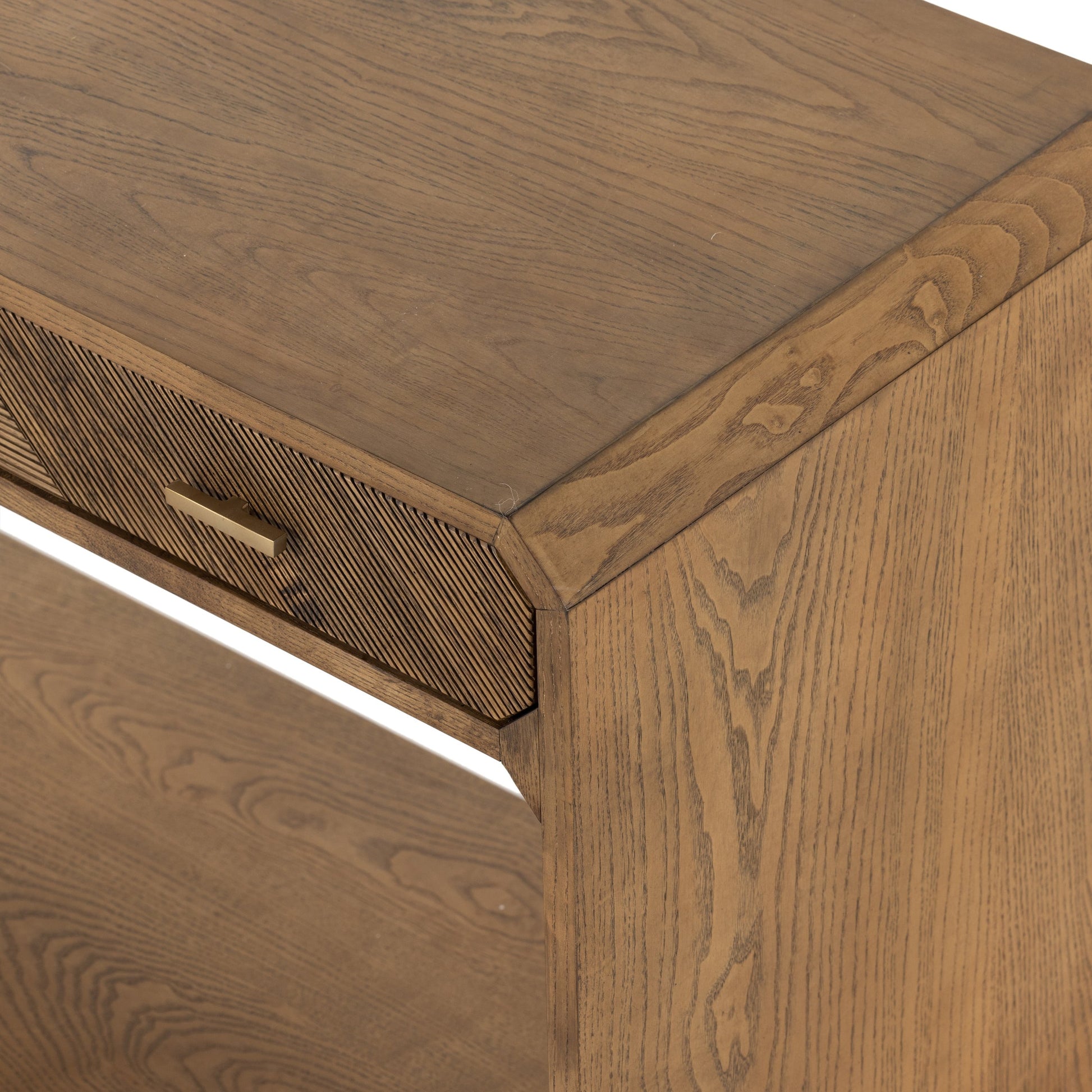 Caspian Console Table by Four Hands. Made from ash veneer, resawn, iron in a modern style.
