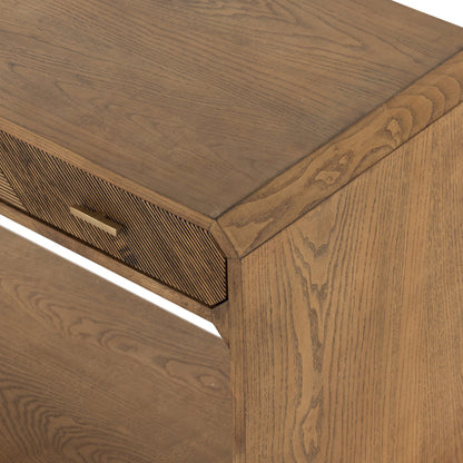Caspian Console Table by Four Hands. Made from ash veneer, resawn, iron in a modern style.