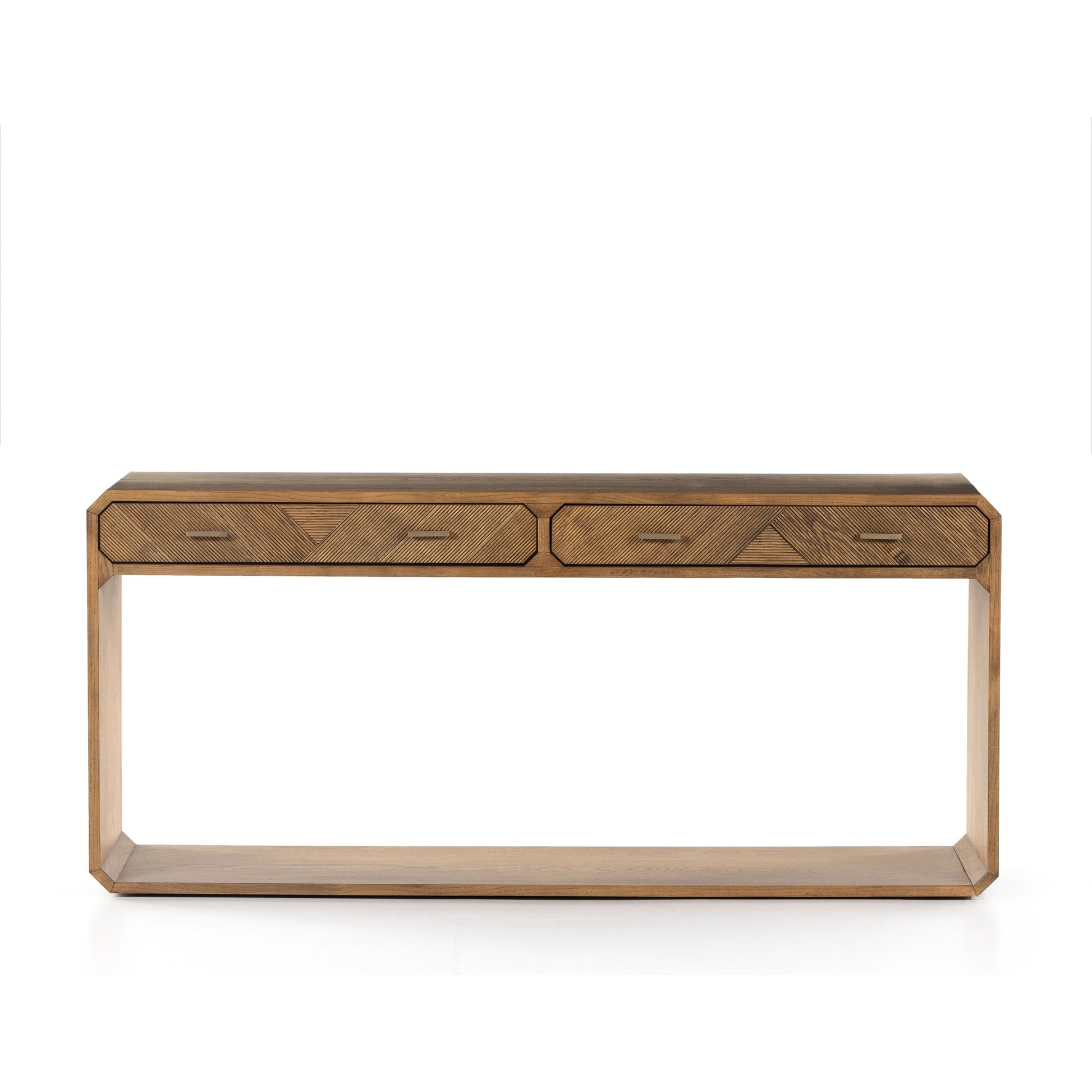 Caspian Console Table by Four Hands. Made from ash veneer, resawn, iron in a modern style.
