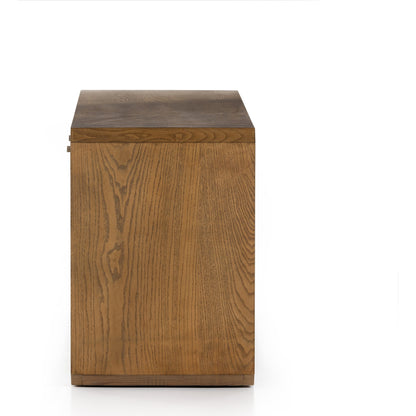 Caspian Console Table by Four Hands. Made from ash veneer, resawn, iron in a modern style.