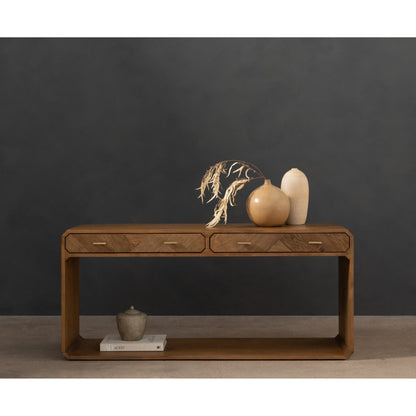 Caspian Console Table by Four Hands. Made from ash veneer, resawn, iron in a modern style.