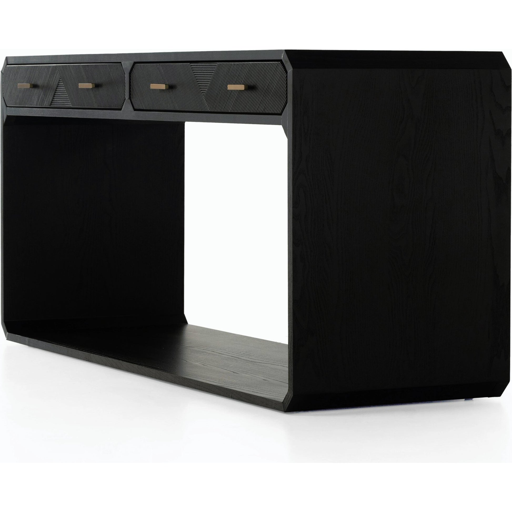 Caspian Console Table by Four Hands. Made from ash veneer, resawn, iron in a modern style.