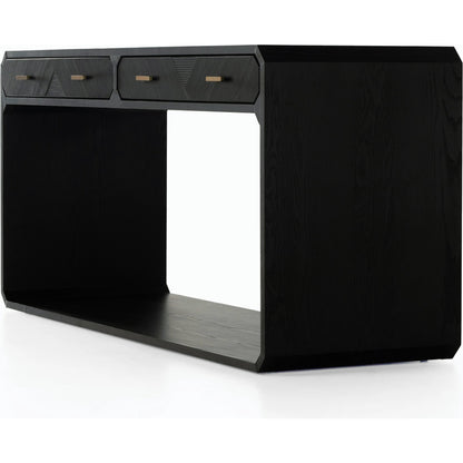 Caspian Console Table by Four Hands. Made from ash veneer, resawn, iron in a modern style.