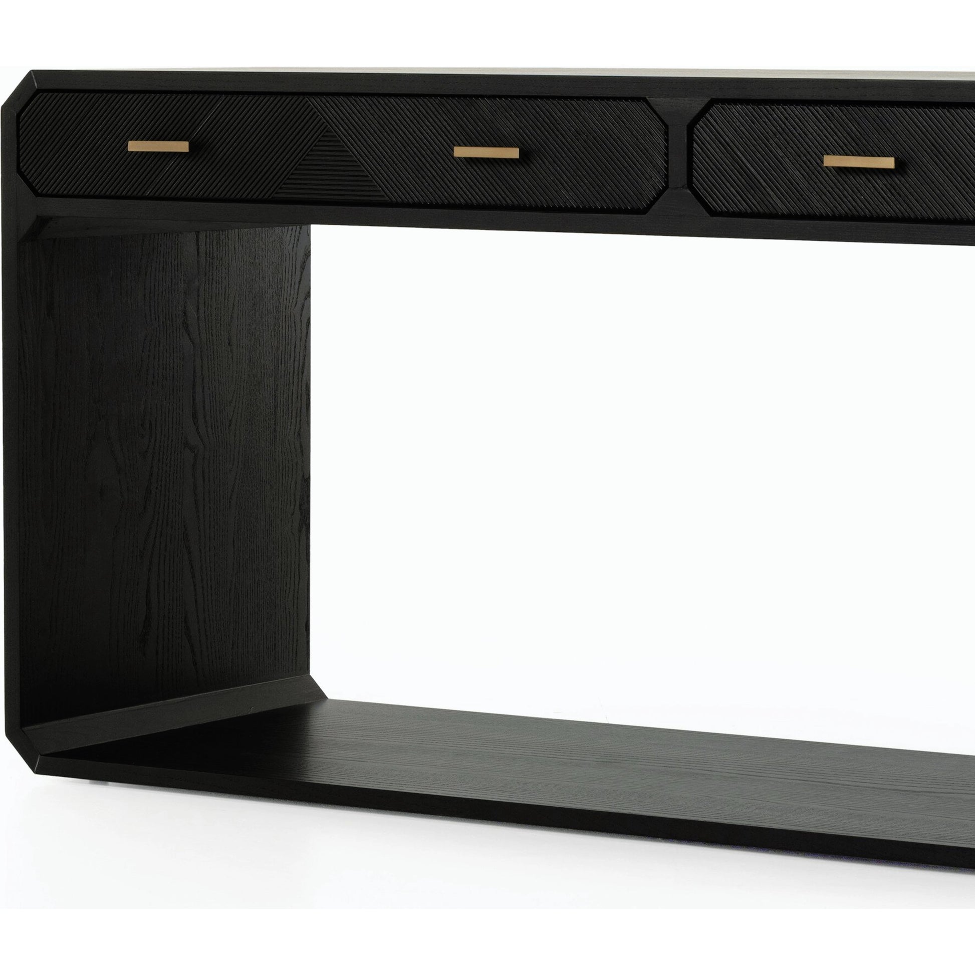 Caspian Console Table by Four Hands. Made from ash veneer, resawn, iron in a modern style.