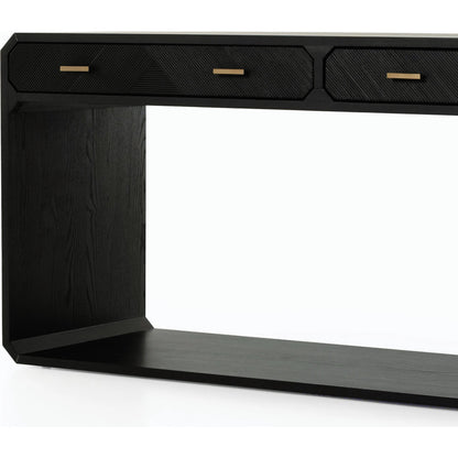 Caspian Console Table by Four Hands. Made from ash veneer, resawn, iron in a modern style.