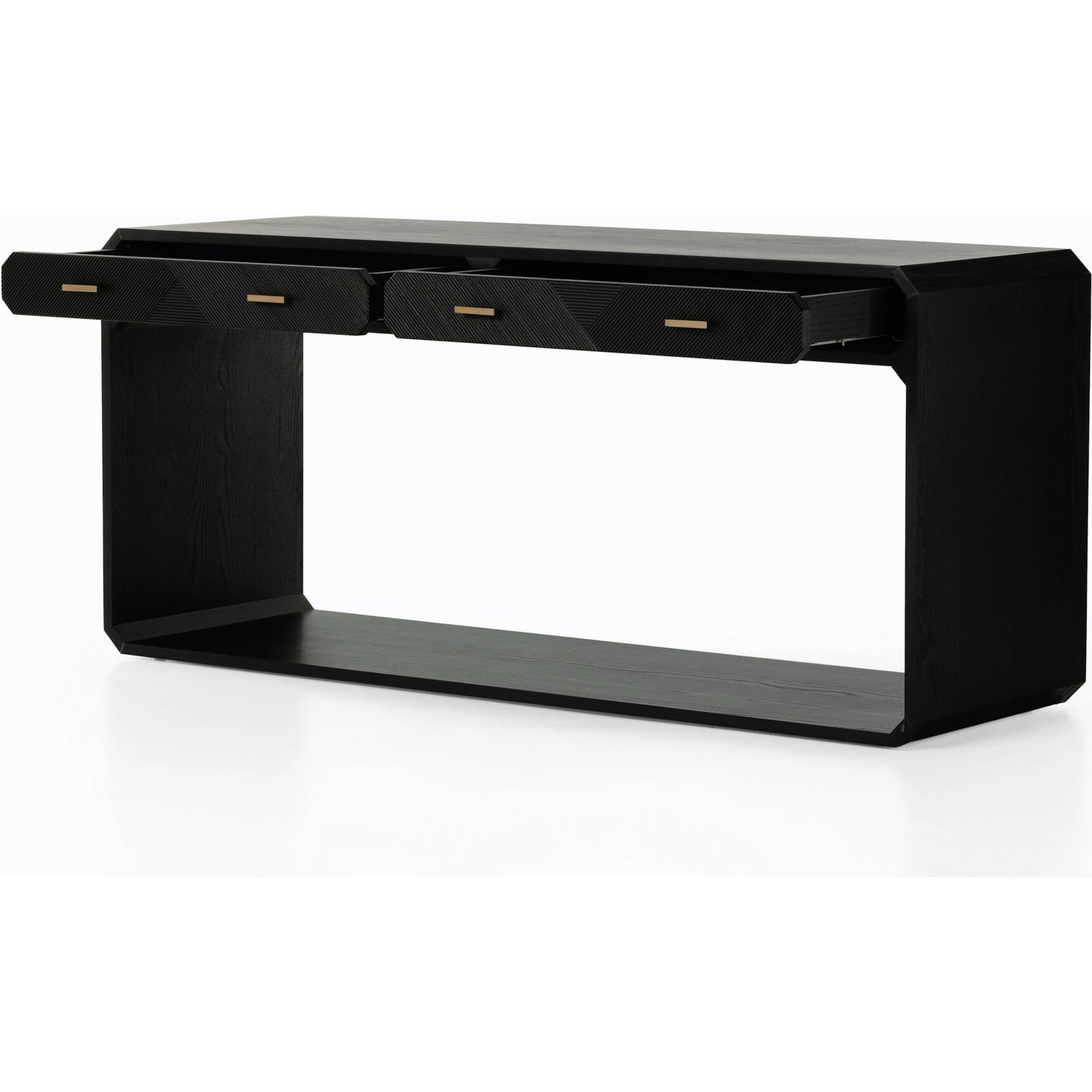 Caspian Console Table by Four Hands. Made from ash veneer, resawn, iron in a modern style.