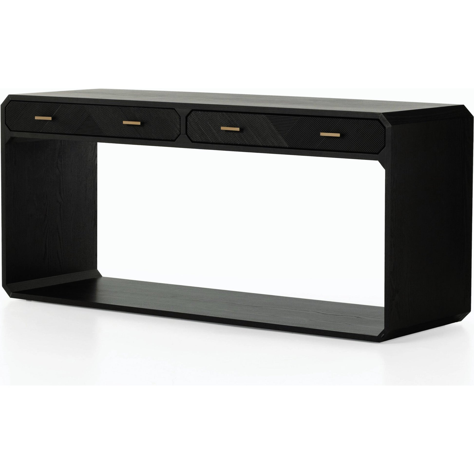Caspian Console Table by Four Hands. Made from ash veneer, resawn, iron in a modern style.