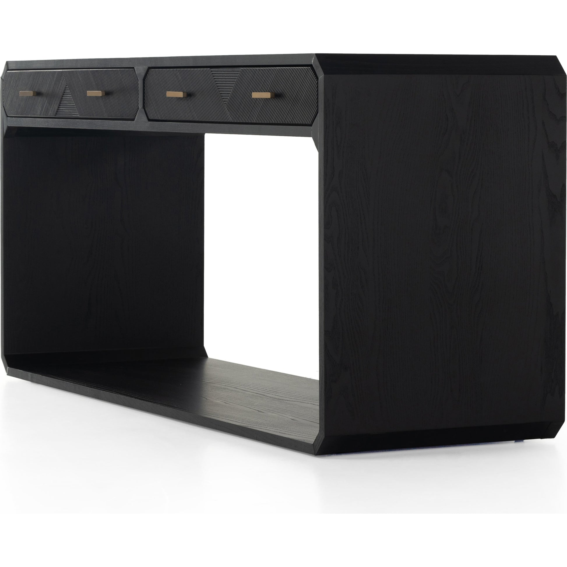 Caspian Console Table by Four Hands. Made from ash veneer, resawn, iron in a modern style.