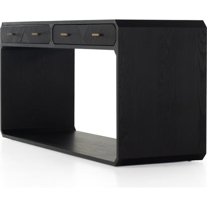 Caspian Console Table by Four Hands. Made from ash veneer, resawn, iron in a modern style.