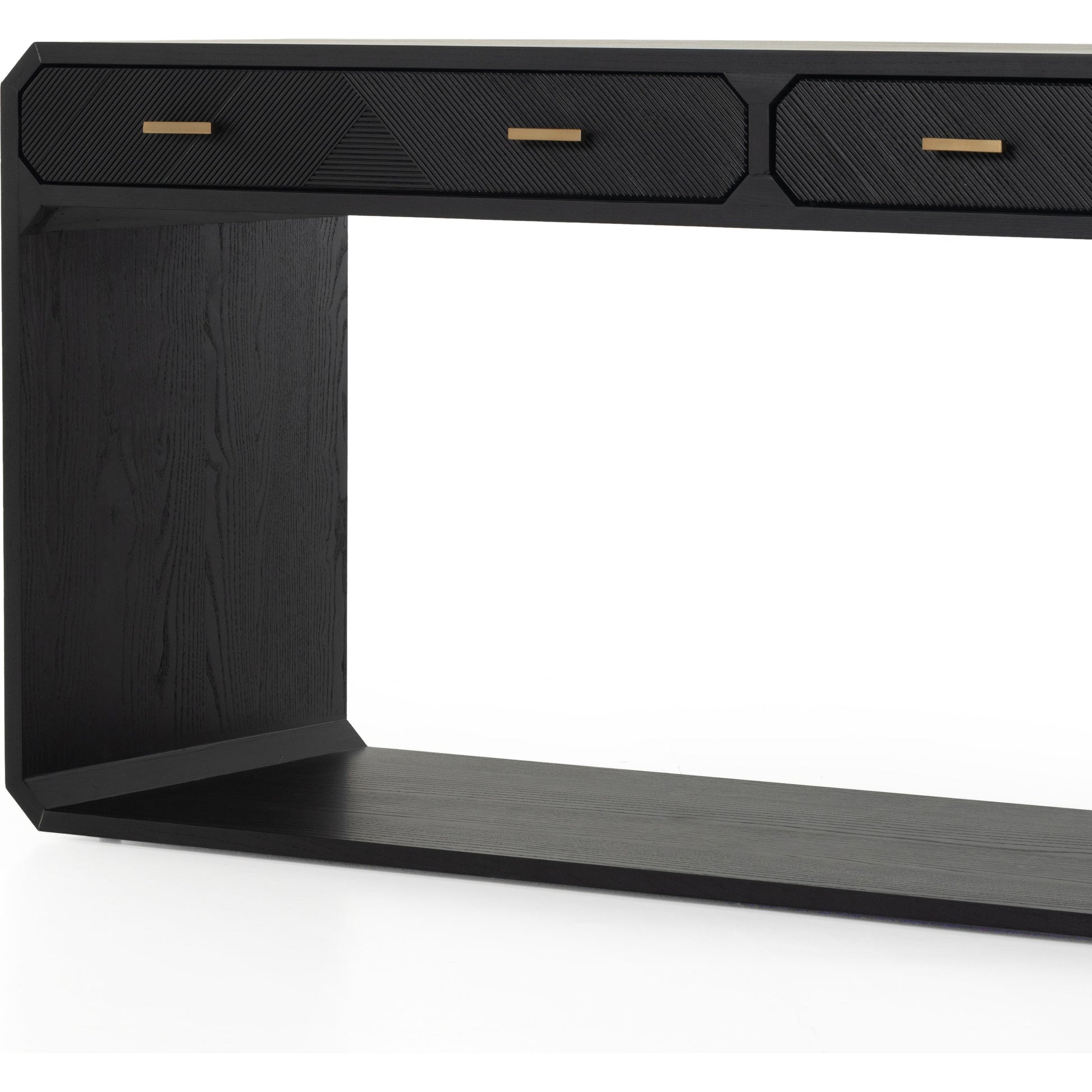 Caspian Console Table by Four Hands. Made from ash veneer, resawn, iron in a modern style.