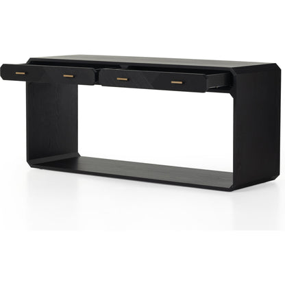 Caspian Console Table by Four Hands. Made from ash veneer, resawn, iron in a modern style.