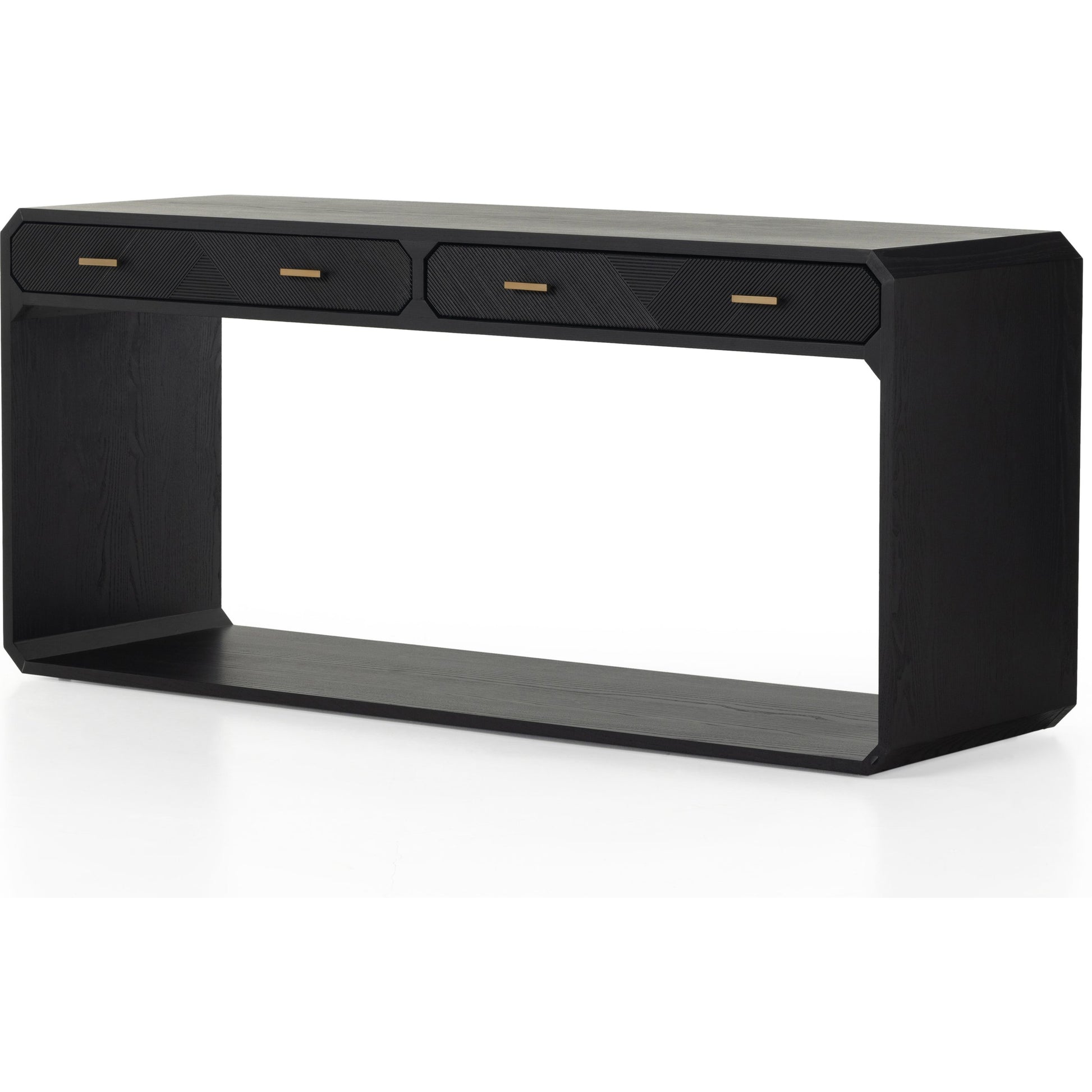 Caspian Console Table by Four Hands. Made from ash veneer, resawn, iron in a modern style.