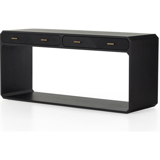 Caspian Console Table by Four Hands. Made from ash veneer, resawn, iron in a modern style.