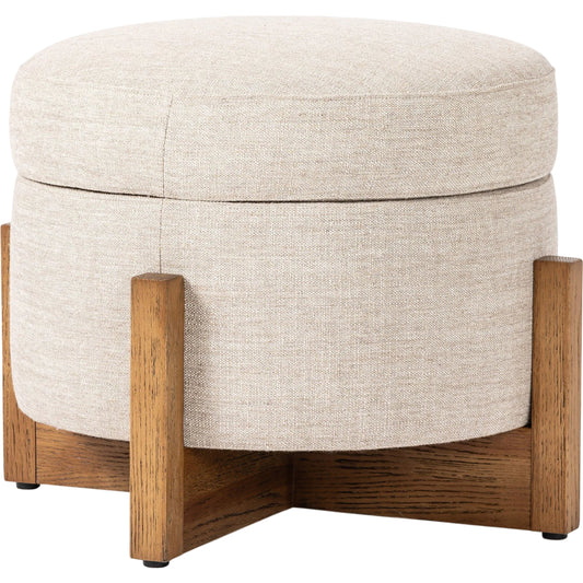 Esben Storage Ottoman-25" by Four Hands in alcala wheat, toasted oak. Made from 70% polyester, 20% viscose (rayon), 10% flax/linen, solid oak in a transitional style.