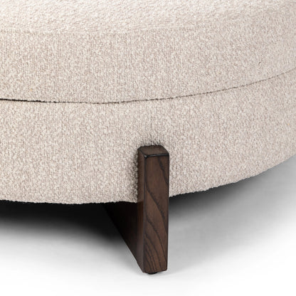 Esben Storage Ottoman by Four Hands in sattley fog, terra brown nettlewod. Made from 96% polyester, 4% acrylic, solid nettlewood, 100% polyester in a modern style.