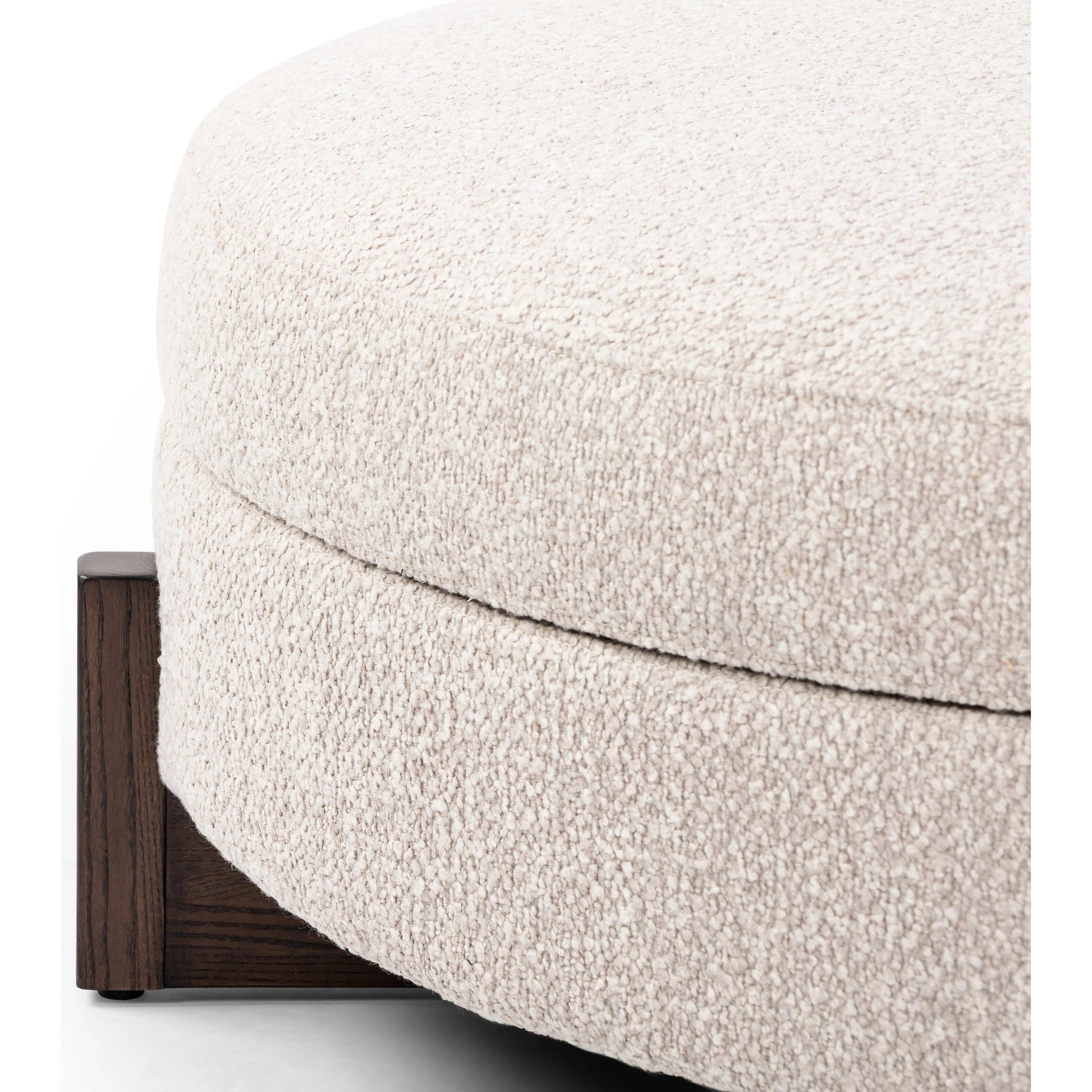 Esben Storage Ottoman by Four Hands in sattley fog, terra brown nettlewod. Made from 96% polyester, 4% acrylic, solid nettlewood, 100% polyester in a modern style.