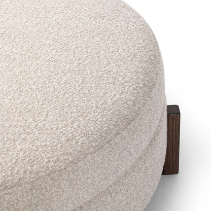 Esben Storage Ottoman by Four Hands in sattley fog, terra brown nettlewod. Made from 96% polyester, 4% acrylic, solid nettlewood, 100% polyester in a modern style.