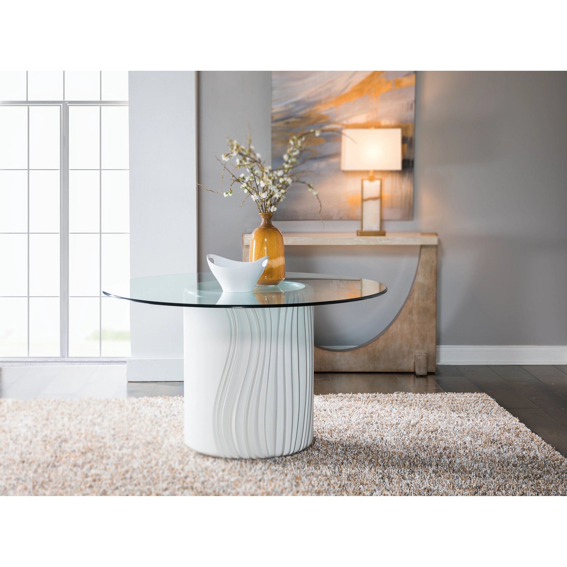 Volante Round Dining Table by Artistica Home in matte white, ivory. Made from unique in a unique style.