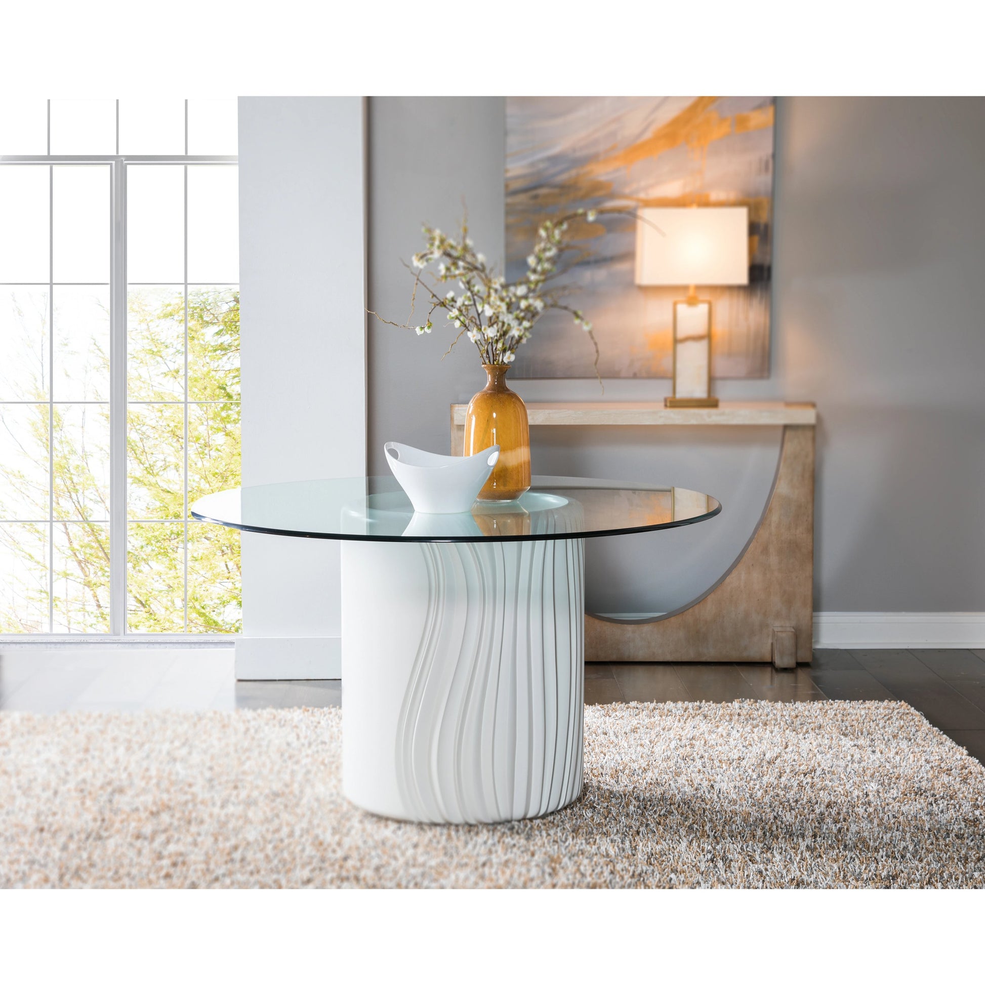 Volante Round Dining Table by Artistica Home in matte white, ivory. Made from unique in a unique style.