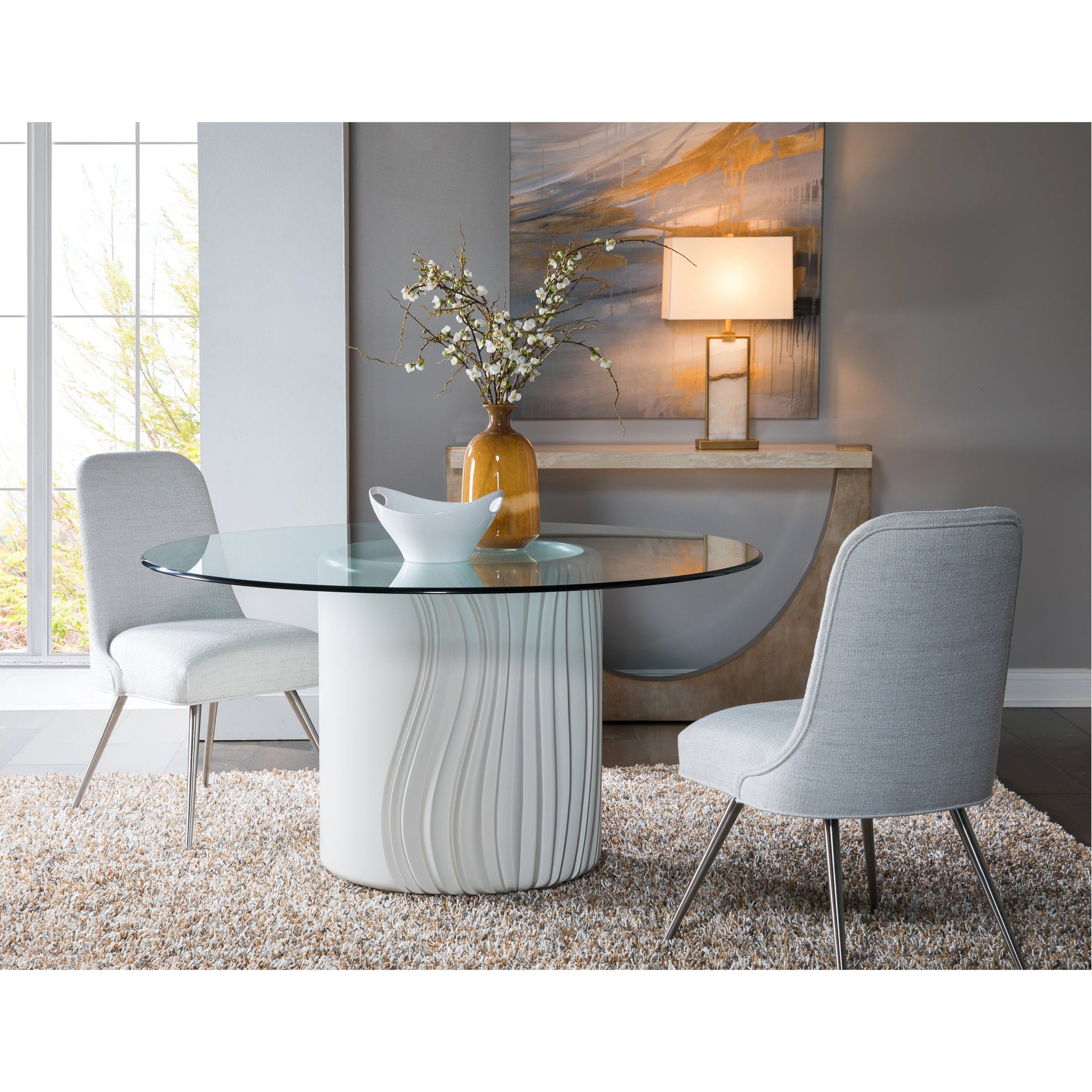 Volante Round Dining Table by Artistica Home in matte white, ivory. Made from unique in a unique style.
