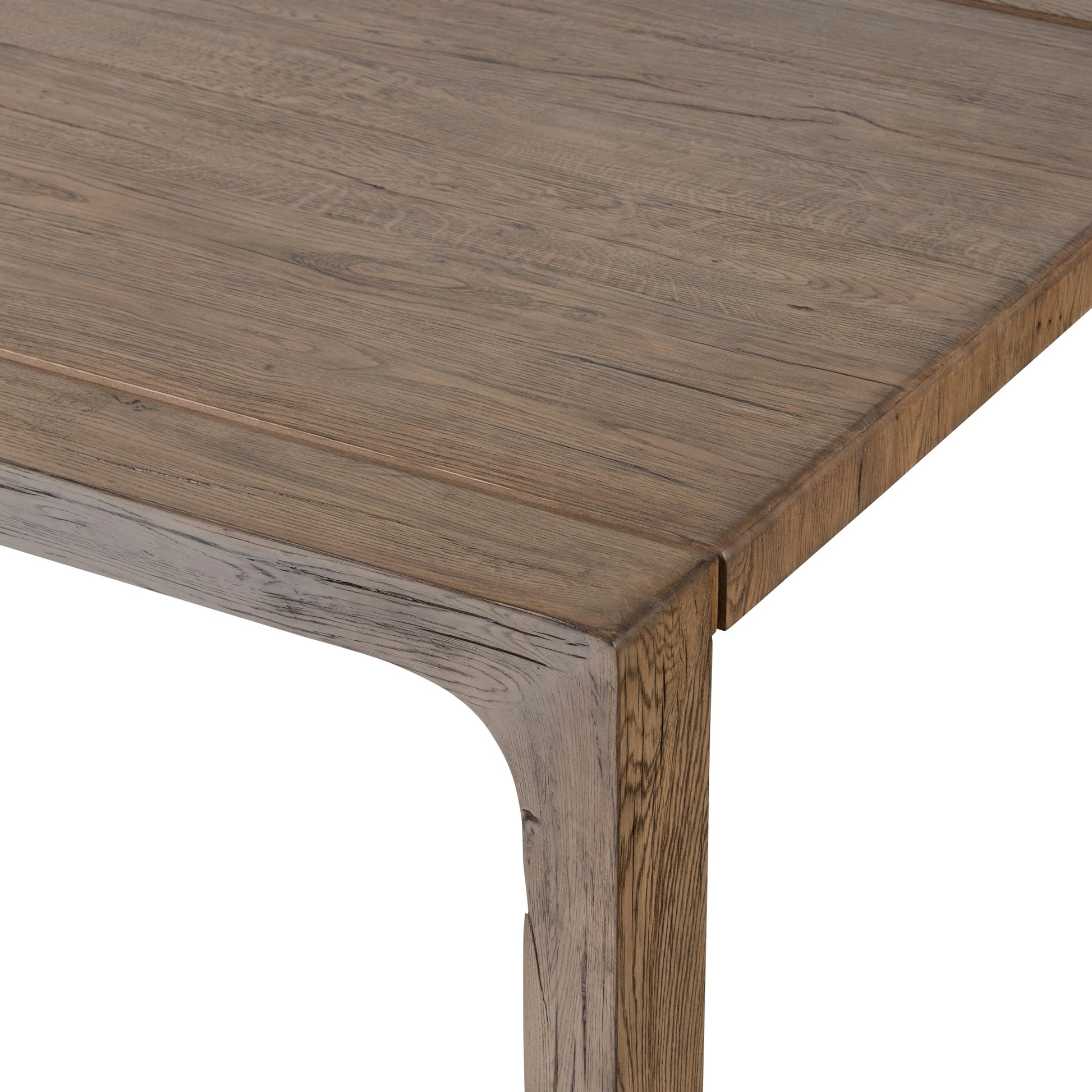 Henry Dining Table by Four Hands in rustic grey. Made from thick oak veneer, solid reclaimed oak, engineered hardwood in a modern style.