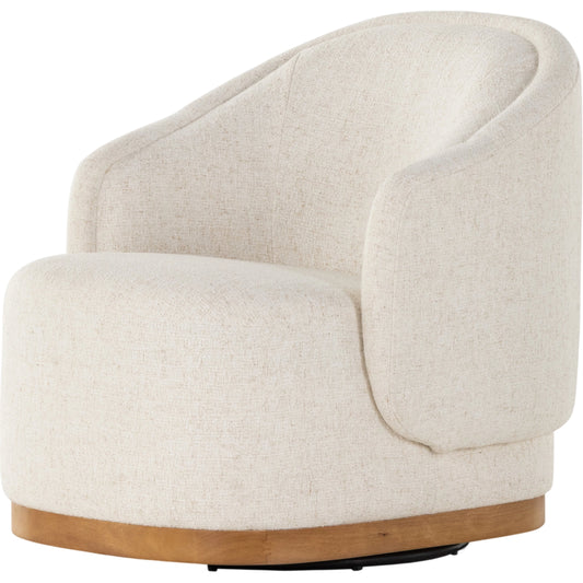 Martine Swivel Chair by Four Hands in omari natural, golden parawood. Made from 79% polyester, 16% viscose (rayon), 5% flax, linen, solid parawood, 100% polyester in a modern style.