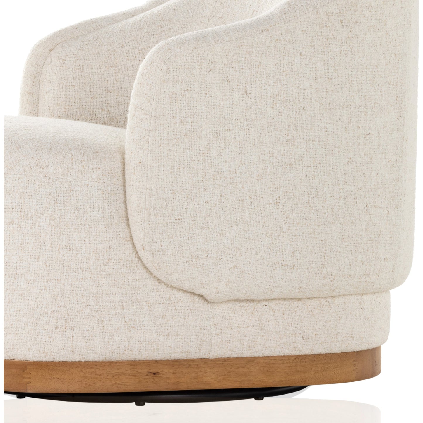 002 SI-1977539 | Additional Silo | Martine Swivel Chair by Four Hands in omari natural, golden parawood. Made from 79% polyester, 16% viscose (rayon), 5% flax, linen, solid parawood, 100% polyester in a modern style.