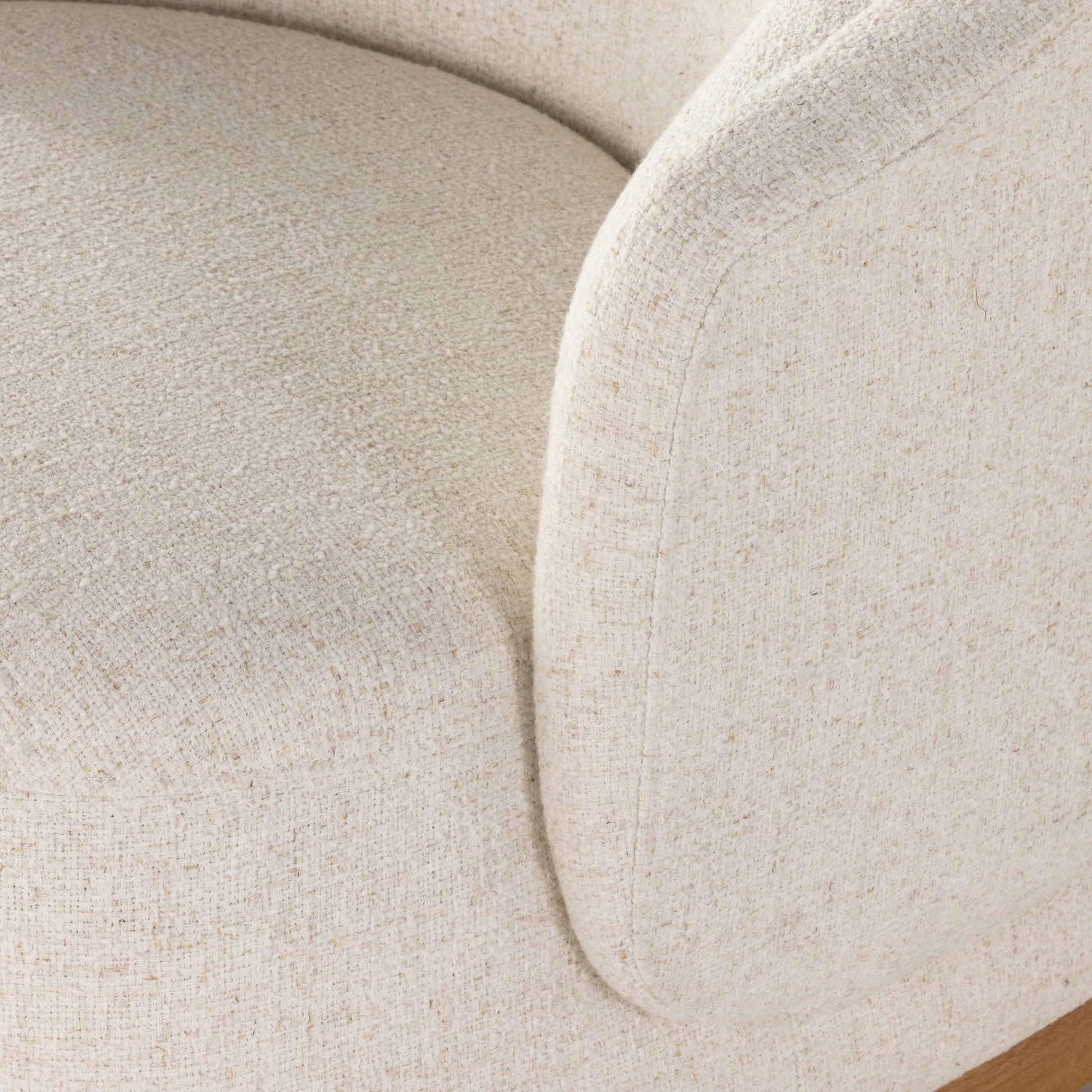 Martine Swivel Chair by Four Hands in omari natural, golden parawood. Made from 79% polyester, 16% viscose (rayon), 5% flax, linen, solid parawood, 100% polyester in a modern style.