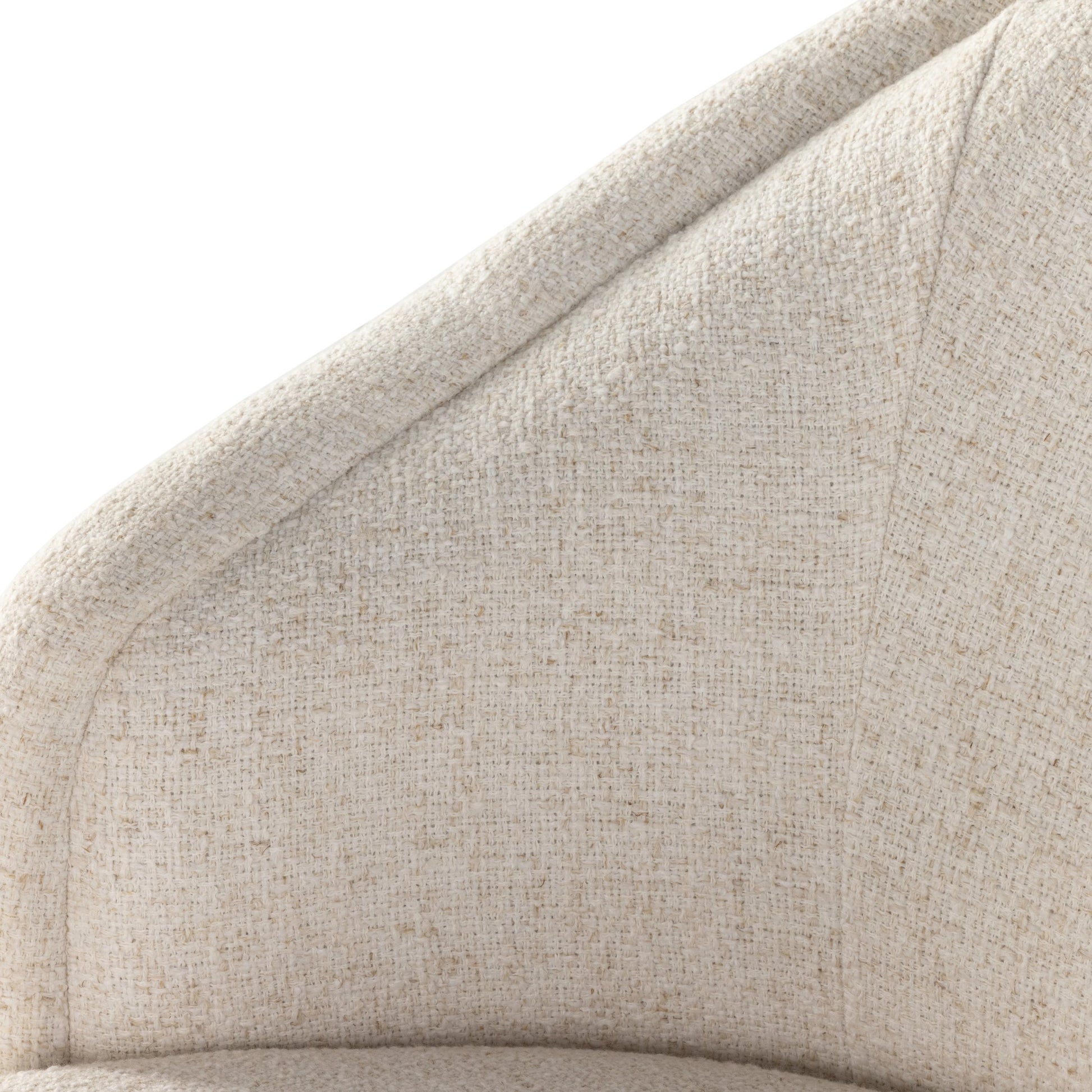 Martine Swivel Chair by Four Hands in omari natural, golden parawood. Made from 79% polyester, 16% viscose (rayon), 5% flax, linen, solid parawood, 100% polyester in a modern style.