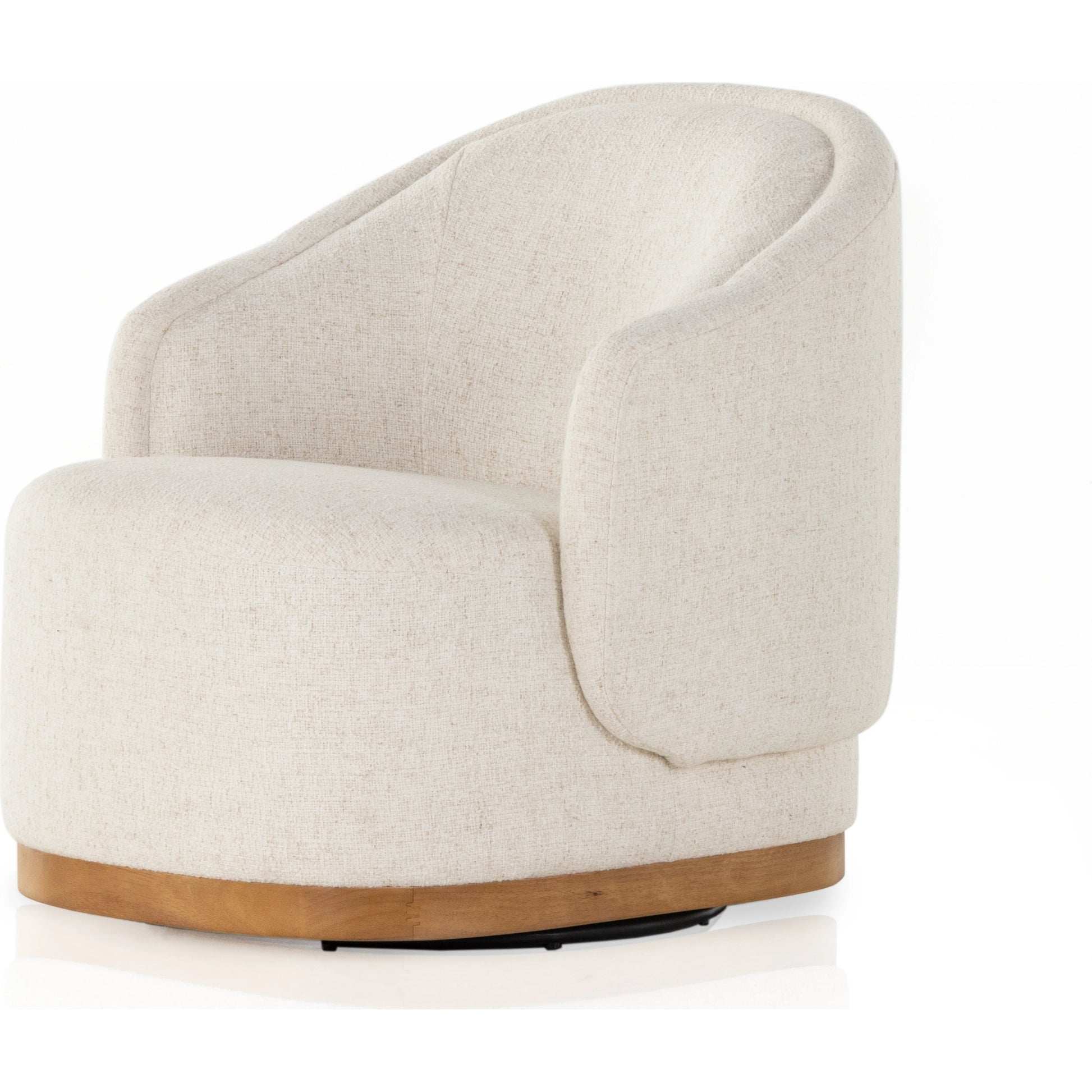 Martine Swivel Chair by Four Hands in omari natural, golden parawood. Made from 79% polyester, 16% viscose (rayon), 5% flax, linen, solid parawood, 100% polyester in a modern style.