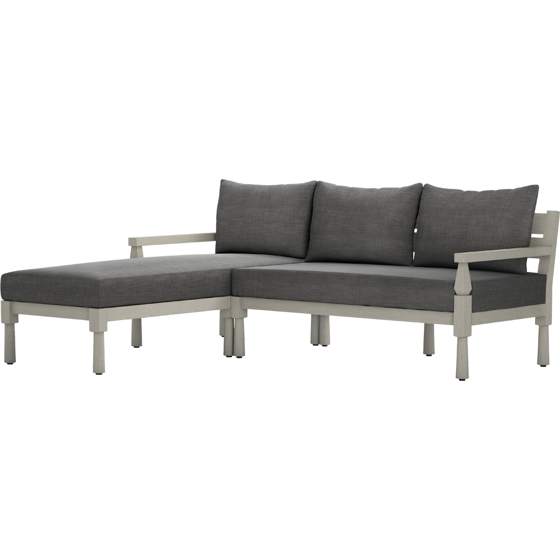 Waller Outdoor 2-PC Sectional by Four Hands. Made from 100% olefin, solid fsc®-certified teak, 59% polyurethane foam, 30% polyester fiber, 11% polyester fiber batting in a cottage & farmhouse style.