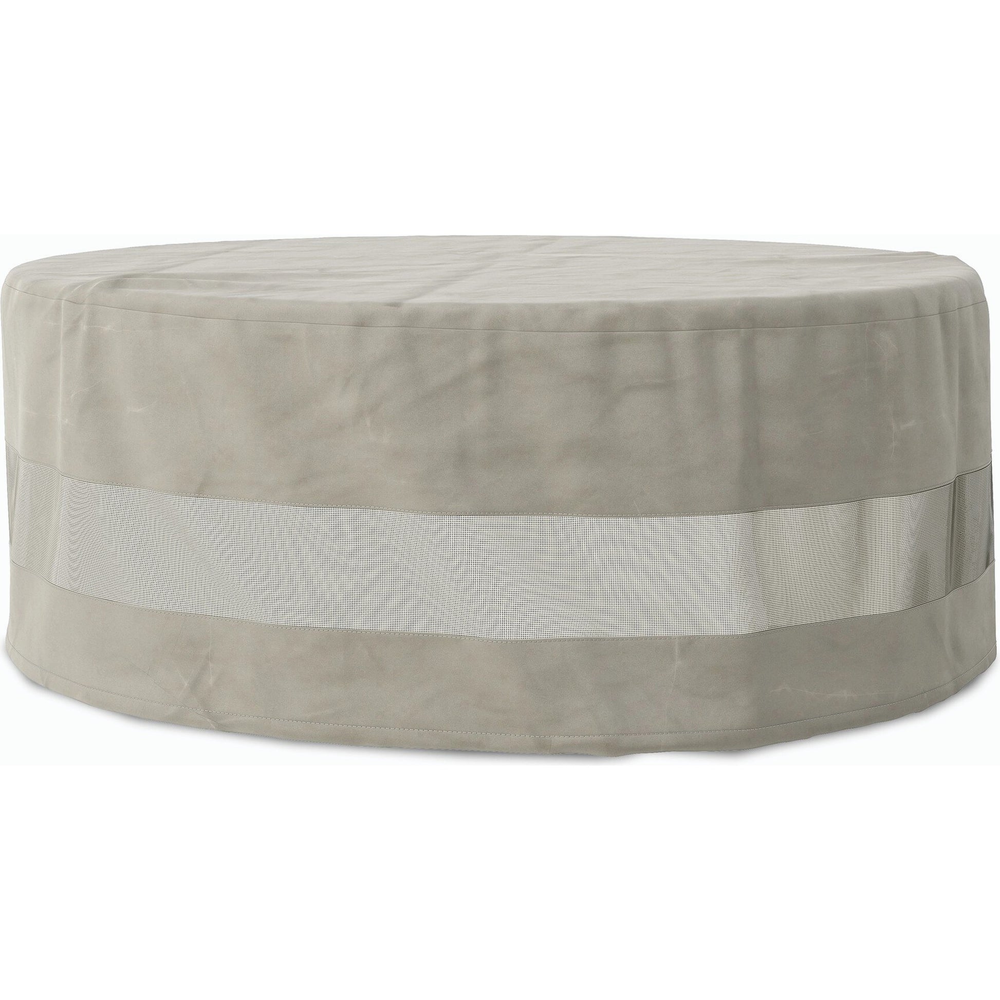 Weatherproof Outdoor Round Coffee Table Cover by Four Hands in baron grey, baron mesh and baron grey. Made from 100% polyester, 70% polyvinyl chloride (pvc), 30% polyester in a modern style.
