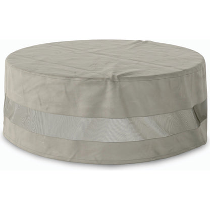 Weatherproof Outdoor Round Coffee Table Cover by Four Hands in baron grey, baron mesh and baron grey. Made from 100% polyester, 70% polyvinyl chloride (pvc), 30% polyester in a modern style.