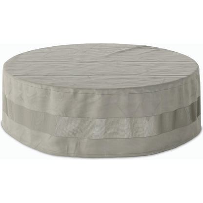 Weatherproof Outdoor Round Coffee Table Cover by Four Hands in baron grey, baron mesh and baron grey. Made from 100% polyester, 70% polyvinyl chloride (pvc), 30% polyester in a modern style.