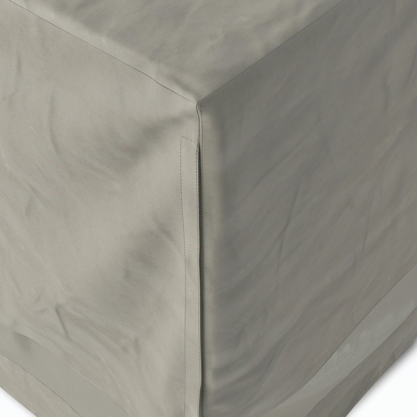 009 SI-2158585 | Closeup | Weatherproof Outdoor Dining Table Cover by Four Hands in baron grey, baron mesh. Made from 100% polyester, 70% polyvinyl chloride (pvc), 30% polyester in a modern style.