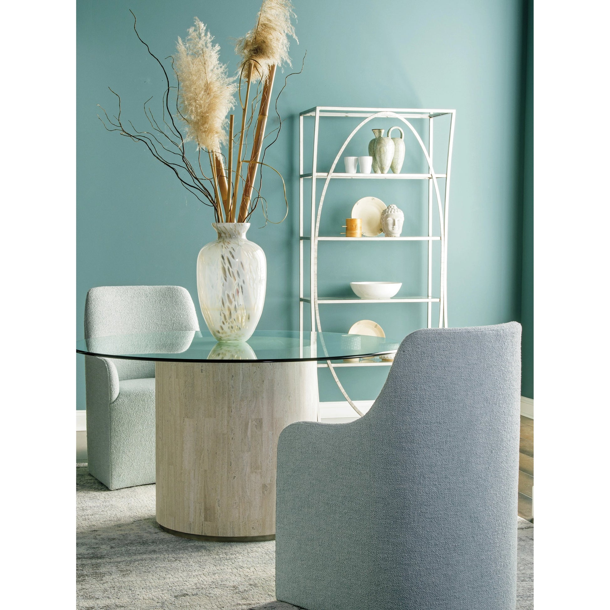 Cassio Round Dining Table by Artistica Home in white travertine. Made from unique in a modern style.