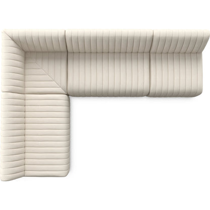 Augustine Dining Banquette by Four Hands in capri oatmeal. Made from 100% polyester, 80% polyurethane foam, 20% polyester fiber in a modern style.