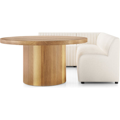 Augustine Dining Banquette by Four Hands in capri oatmeal. Made from 100% polyester, 80% polyurethane foam, 20% polyester fiber in a modern style.