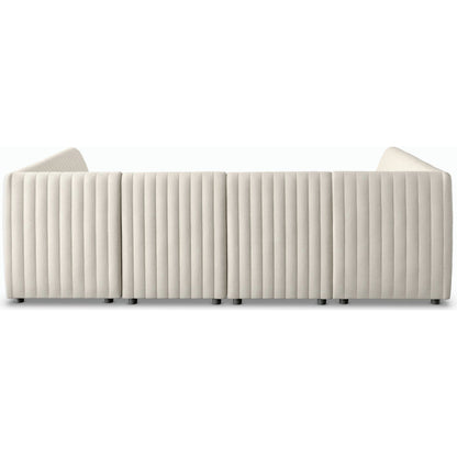 Augustine Dining Banquette by Four Hands in capri oatmeal. Made from 100% polyester, 80% polyurethane foam, 20% polyester fiber in a modern style.