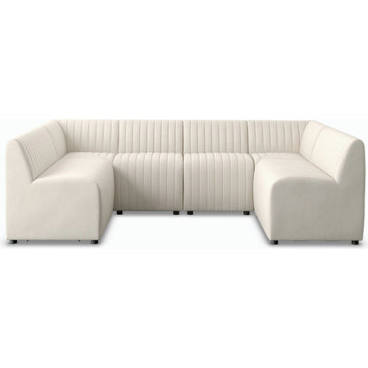 Augustine Dining Banquette by Four Hands in capri oatmeal. Made from 100% polyester, 80% polyurethane foam, 20% polyester fiber in a modern style.
