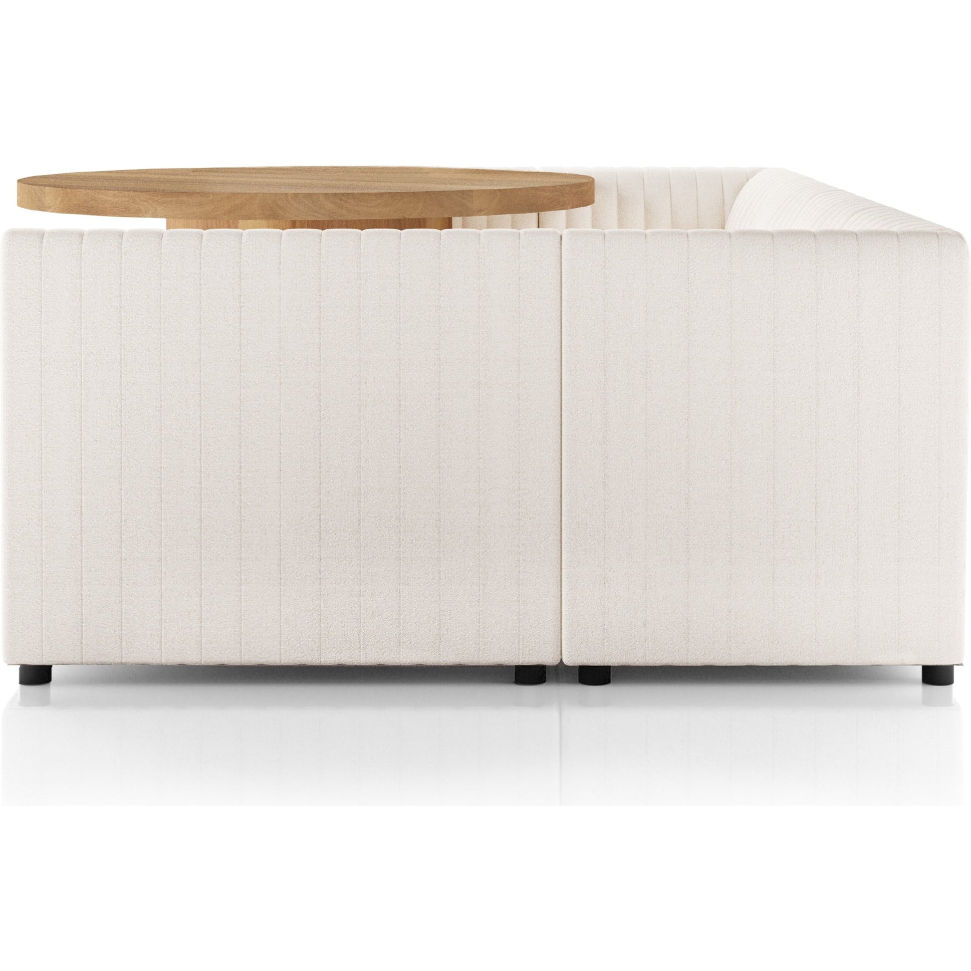 Augustine Dining Banquette by Four Hands in capri oatmeal. Made from 100% polyester, 80% polyurethane foam, 20% polyester fiber in a modern style.