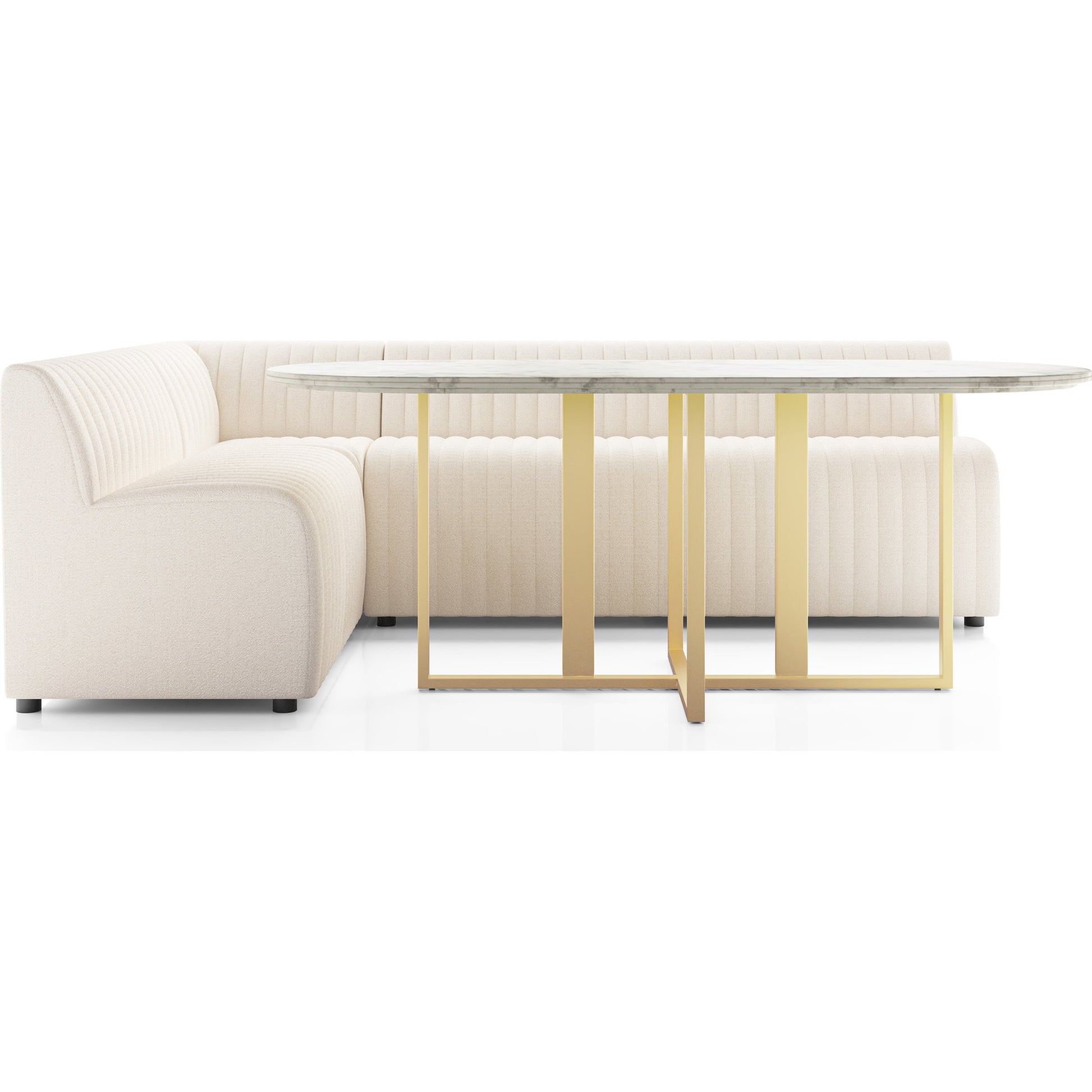 Augustine Dining Banquette by Four Hands in capri oatmeal. Made from 100% polyester, 80% polyurethane foam, 20% polyester fiber in a modern style.