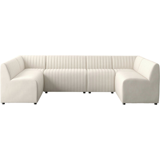 Augustine Dining Banquette by Four Hands in capri oatmeal. Made from 100% polyester, 80% polyurethane foam, 20% polyester fiber in a modern style.