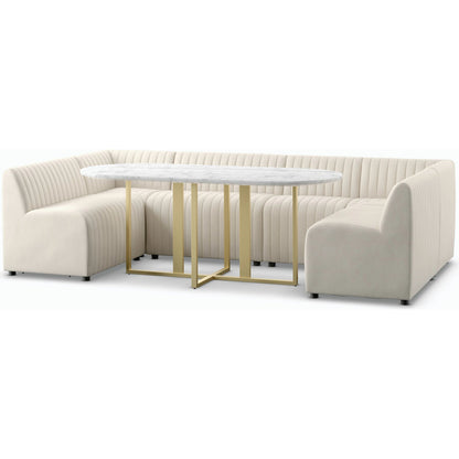 Augustine Dining Banquette by Four Hands in capri oatmeal. Made from 100% polyester, 80% polyurethane foam, 20% polyester fiber in a modern style.