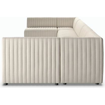 Augustine Dining Banquette by Four Hands in capri oatmeal. Made from 100% polyester, 80% polyurethane foam, 20% polyester fiber in a modern style.
