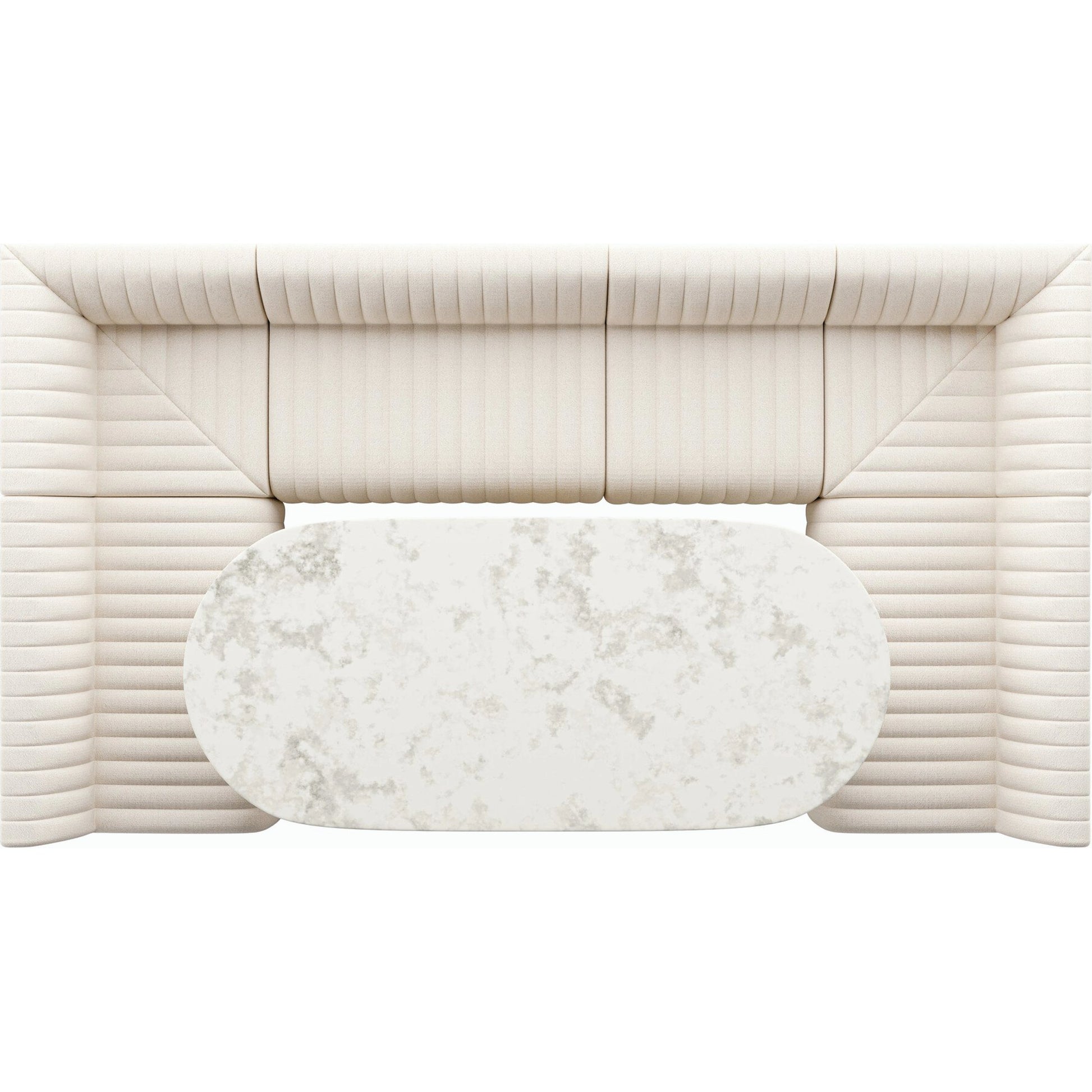 Augustine Dining Banquette by Four Hands in capri oatmeal. Made from 100% polyester, 80% polyurethane foam, 20% polyester fiber in a modern style.