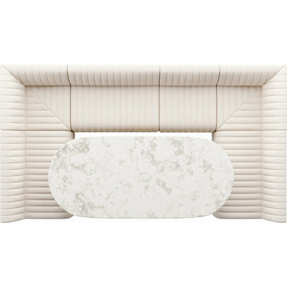 Augustine Dining Banquette by Four Hands in capri oatmeal. Made from 100% polyester, 80% polyurethane foam, 20% polyester fiber in a modern style.