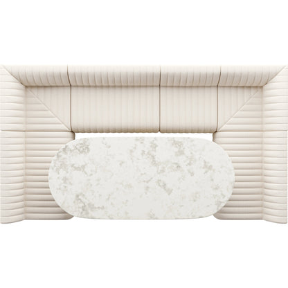Augustine Dining Banquette by Four Hands in capri oatmeal. Made from 100% polyester, 80% polyurethane foam, 20% polyester fiber in a modern style.